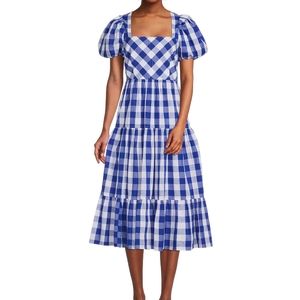 Antonio Melani | NWT Amara Puff Sleeve Gingham Tiered Flounce Hem Midi Dress